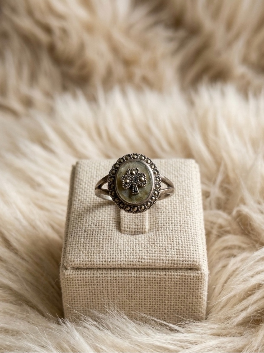 Solvar Sterling Silver Marcasite Celtic Clover Ring Irish Vintage Style Floral